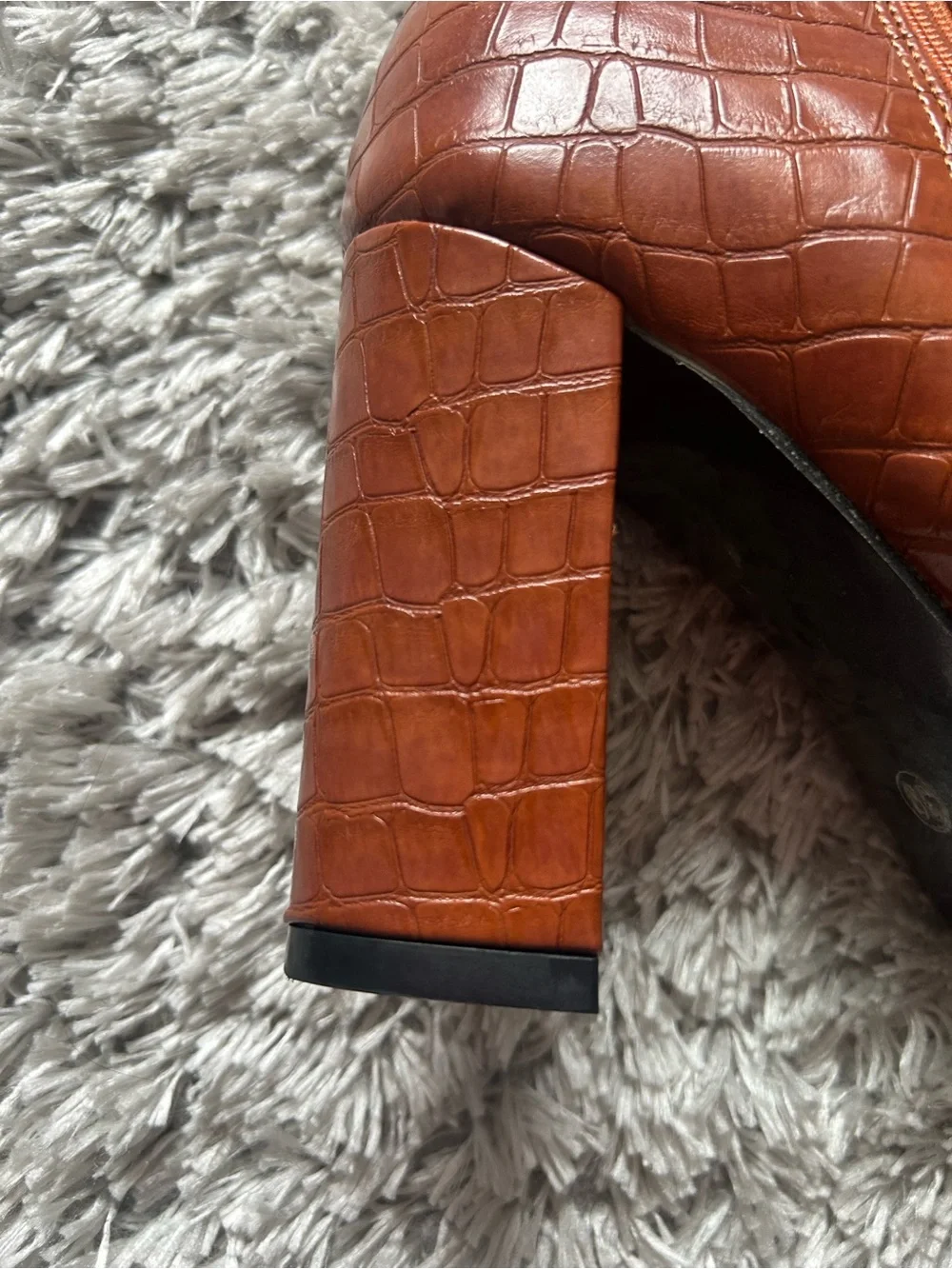 Women's Brown Croc-Embossed Over-the-Knee Boots